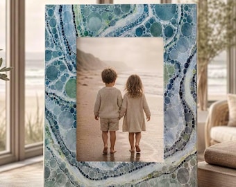 Turquoise Seafoam Geode Photo Frame 5x7: Beach Vacation Memories, Coastal Fabric Picture Frame