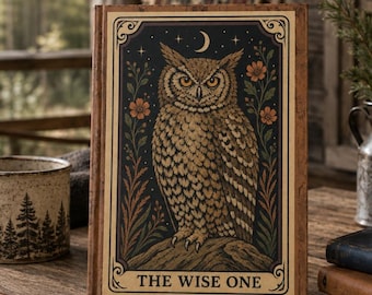 Vintage Owl Tarot Style Hardcover Journal | The Wise One, Moon Owl Notebook, Owl Lovers Mystic Journal