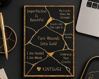 PERSONALIZE * Kintsugi Gold Crack Design Hardcover Journal | Turn Wounds Into Gold, Broken is Beautiful Gift Journal