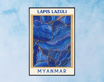Lapis Lazuli Geode, Myanmar Vacation Poster, Large Wall Art, Royal Blue Poster, Livingroom Art Geology Poster, Marble Blue Art, Bedroom Art