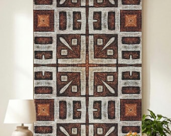 Geometric Tribal Mudcloth Pattern Woven Wall Tapestry | Brown Rust Kuba Cloth Design 2' x 3' African Home Decor