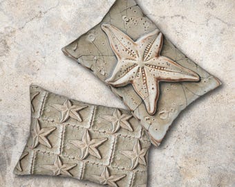 Marble Cream Starfish Beach House Lumbar Pillow | Sand Star Boho Home