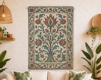 Floral Persian Motif Woven Wall Tapestry | Bohemian Home Decor, Old World Wall Hanging