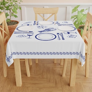 Blue and White Tablecloth, Greek Beach Party, Greece Inspired, Greek Night, Fun Summer Decor, Mediterranean Table Cover