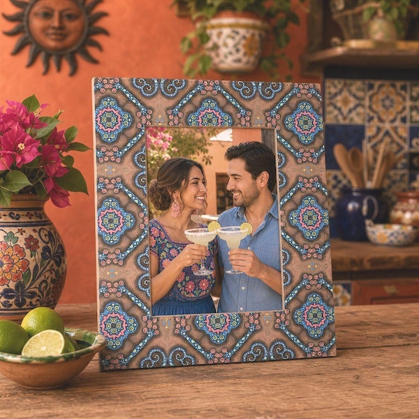 Mexican Fabric Mosaic Picture Frame 5x7: Colorful Novelty Photo Gift, Mexico Vacation Frame