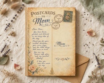 PERSONALIZE * Postcards to Mom Hardcover Journal | Vintage Floral Mom Notebook, Things to Tell My Mom, Love Letters to Mom