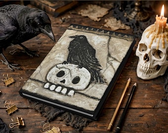 PERSONALIZE * Raven on Skull Hardcover Journal | My POE-etry Notebook, Edgar Allen Poe Journal, Gothic Notes Thoughts, Dark Academia