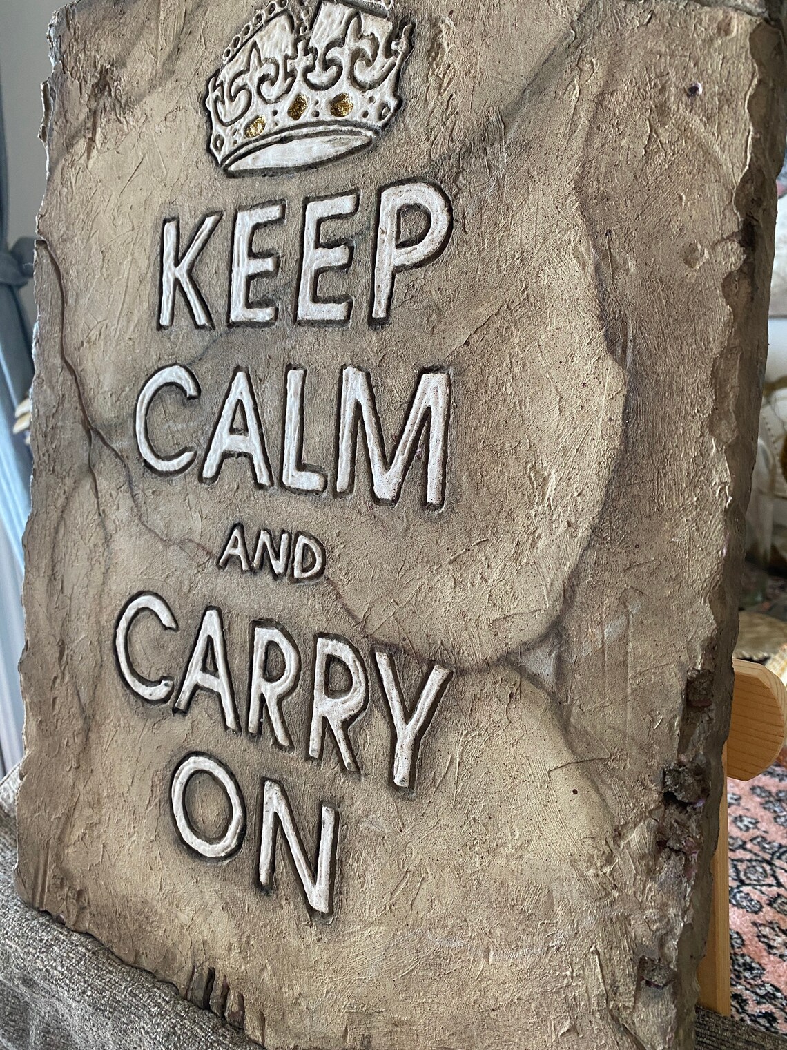 Keep Calm And Carry On Traduction Dis-le in Stone Faux Stone Art Plaques Inspirational | Etsy