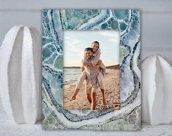Turquoise Seafoam Geode Photo Frame 5x7: Beach Vacation Art