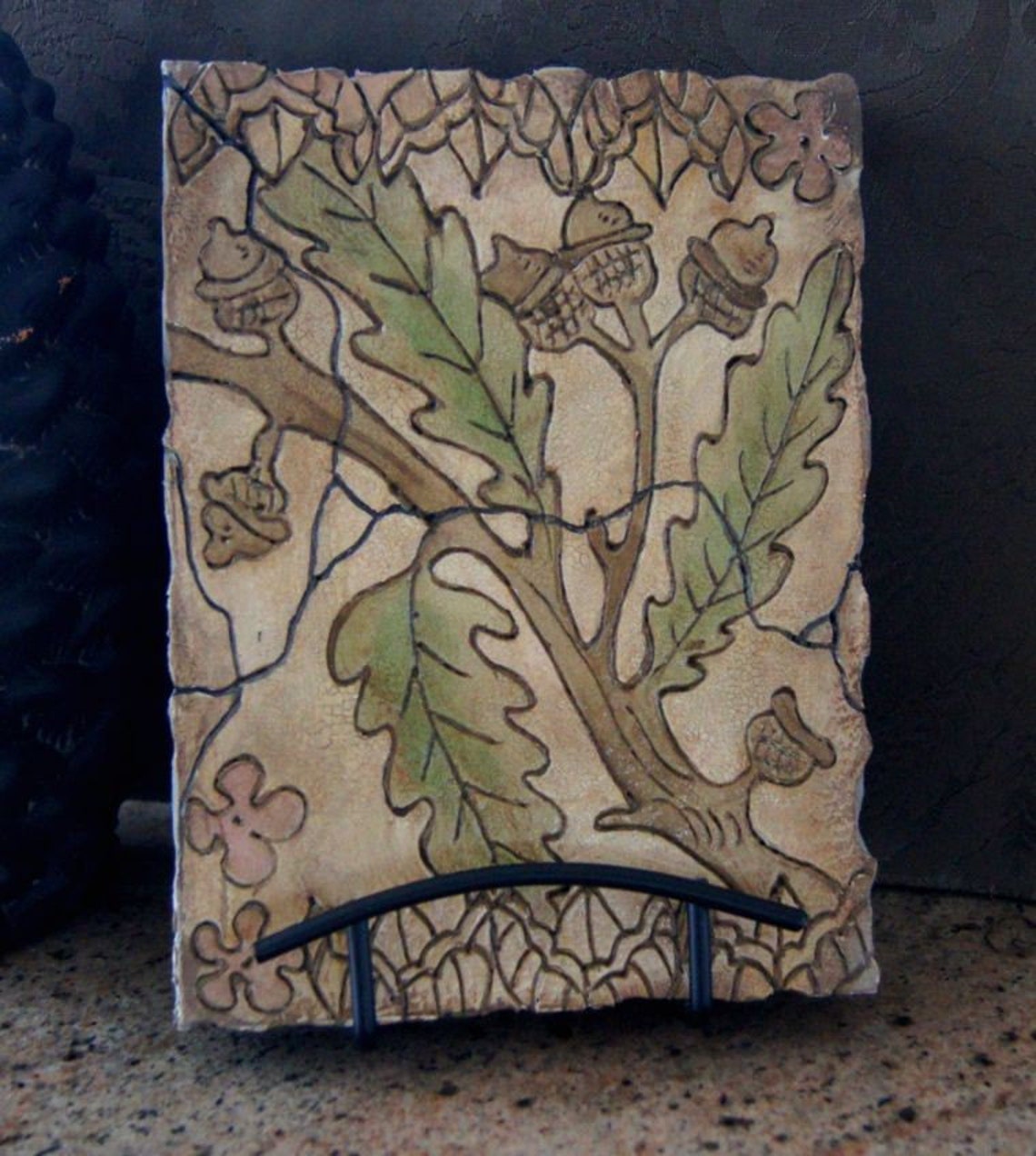 ACORN Wall Art Tile Artifact Plaque Oak Leaves Wall Art Etsy