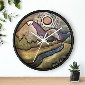 MISSING THE MOUNTAINS Clock, Landscape Wall Clock, Nature Art Round Clock, Boho Silent Clock, Minimal  Mountain Lovers, Sunset, Sunrise