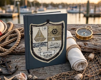 Boating Crest Hardcover Journal | Sailboat Owner Notebook, Nautical Log, Trip Journal, Boaters Gift