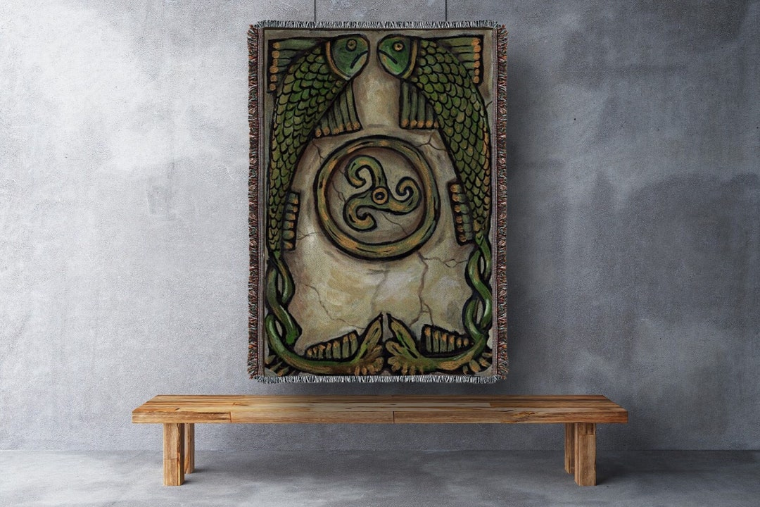 Viking Celtic Fish, Celt Knots Softtouch Woven Blanket, Irish Green
