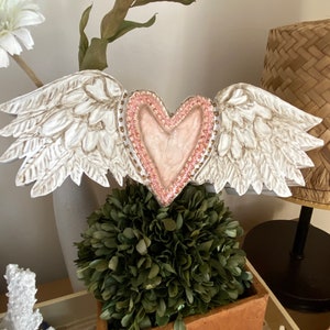 MEXICAN Heart Wall Art, Mini HEART Wall Art, Pink Heart and Wings, Hand Crafted, Milagros Heart, Spirit Heart Art, Friendship Gift