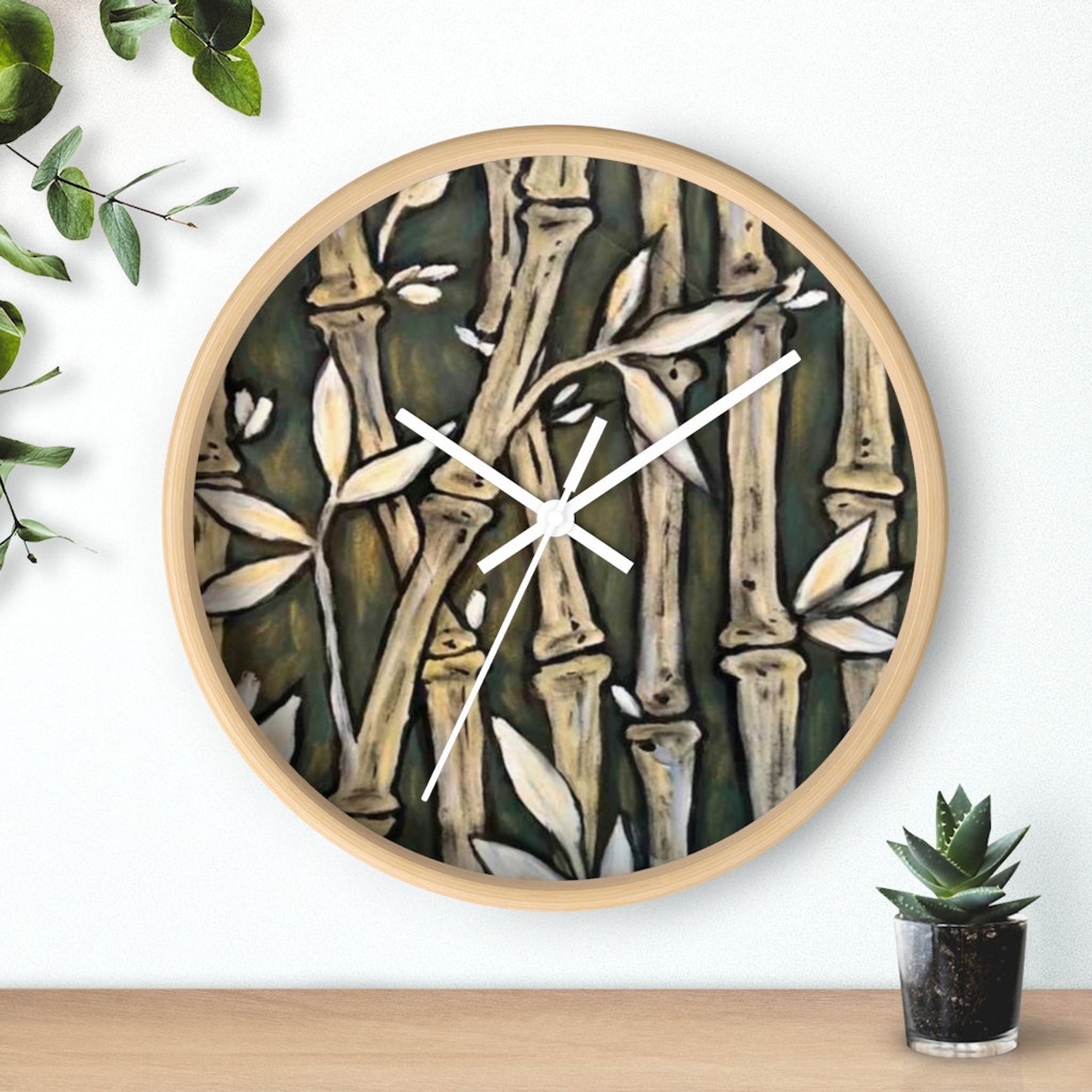 Bali Bamboo Clock Wall Clock Plant Tree Painting Boho Etsy