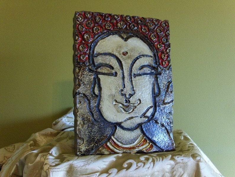 BUDDHA Head Wall Art Tile Artifact Plaque Yoga Wall Decor