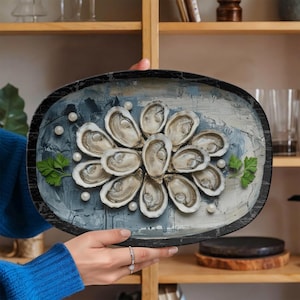 Coastal Oysters Seafood Platter: Modern Minimal Serving Tray Display Plate, Hostess Gift, Matt Finish