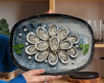 Coastal Oysters Seafood Platter: Modern Minimal Serving Tray Display Plate, Hostess Gift, Matt Finish