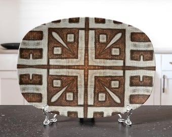 Rustic Kuba Design Platter: Modern Minimal Serving Tray Display Plate, Hostess Gift, Matt Finish Mudcloth Decor