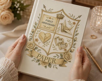 PERSONALIZE *Paper Anniversary Hardcover Journal,  First Anniversary Notes, Gift Journal, Personalized Crest Notebook