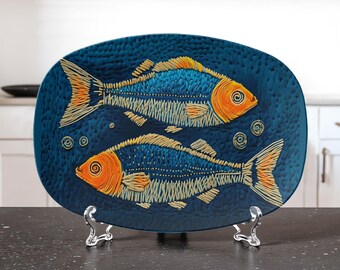 Pretty Perch Seafood Platter: Modern Lake House Serving Tray Display Plate, Hostess Gift, Matt Finish