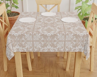 Spring Fling Beige Tablecloth, Party Tablecloth, Kitchen Table Linen, Boho Kitchen, Bug Tablecloth, Large Print Square Table Cloth