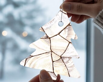 Acrylic White Kintsugi Christmas Tree Ornament, Glowing Clear Japanese Ornament