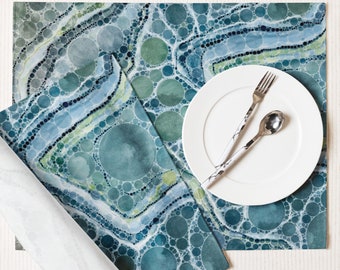 Teal Agate Placemat Set: Coastal Beach House Decor, Ocean Colors, Turquoise Place Mats