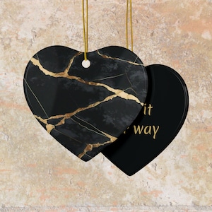 Kintsugi Marble Design, Personalized Love Ornament, Japanese Style, Double-Sided, Add Your Text, Galentine Gift