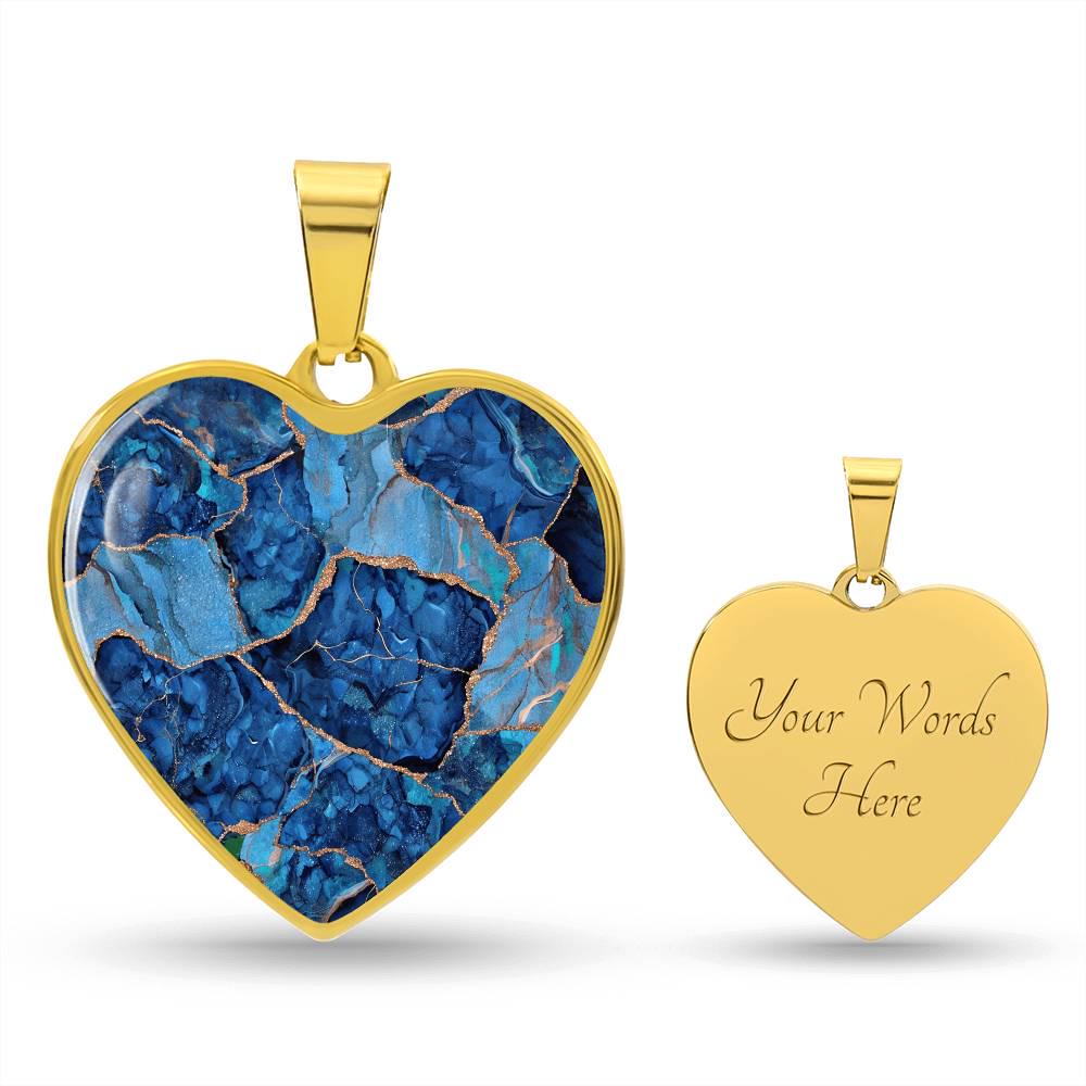 SAPHIRE BLUE KINTSUGI Heart Pendant – Personalized Engraved Geode ...