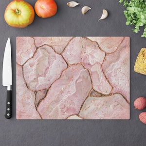 PEACHES and DREAMS AGATE Cutting Board, Tempered Glass, Dishwasher Safe, Charcuterie, Hostess Gift Idea, Housewarming, Kintsugi Art Deco