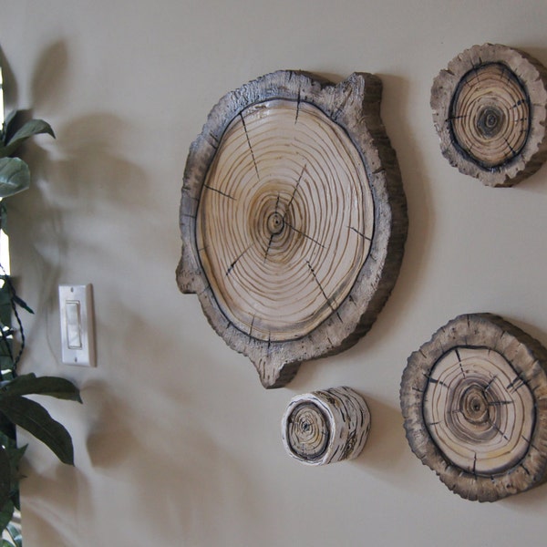 Woodland Wall Art 3D  Natural Wood Stump Wall Hanging Plaques -Tree Ring Art