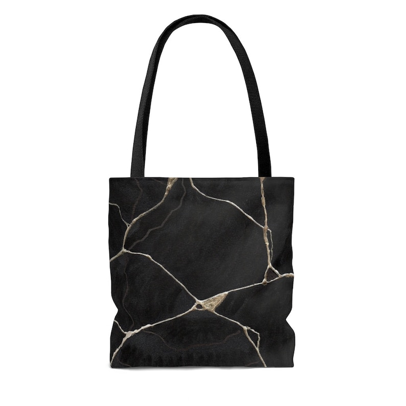 Travel Bag Reusable Shopping Bag Beach Bag Office Carry All Eco Friendly Bag Black Gold Kintsugi Tote Bag Grocery Tote