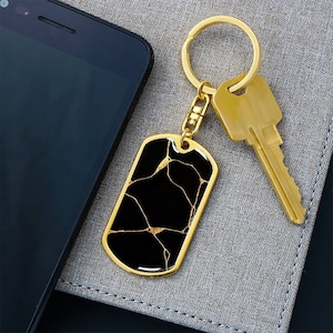 Black & Gold Kintsugi Keychain: Elegant Swivel Key Chain