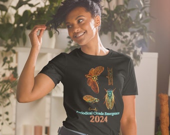 Cicada Periodical Emergence 2024 Short-Sleeve Unisex TShirt, Cicada Insect Tee, Two Brood Shirt, Black Bug Tshirt, Insect Lovers Tee Shirt