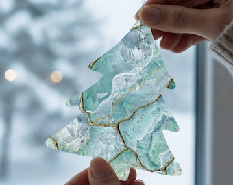 Acrylic Celadon Jade Green Kintsugi Christmas Tree Ornament, Glowing Clear Japanese Ornament