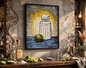 Salt Shaker & Lime Poster | Matte Kitchen Art Print, Hipster Bar Art, Still Life Wall Decor