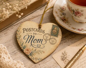 PERSONALIZE * Postcards to Mom Heart Ornament | Ceramic Mother's Day Keepsake, Unique MOM Gift, Personalized Mom Ornament