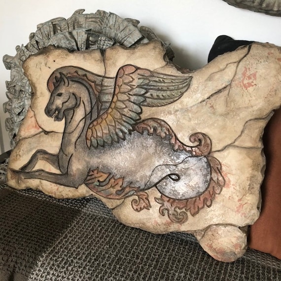 Viking Fantasy Wall Art Winged Horse Faux Stone Horse Art Mythical Horse Art Hand Carved Stone wall Art Wall Plaque