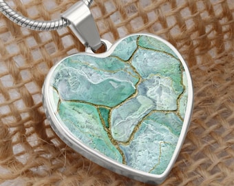 Kintsugi Celadon Jade Heart Pendant: Geode Jewelry, Personalized Kintsugi Necklace