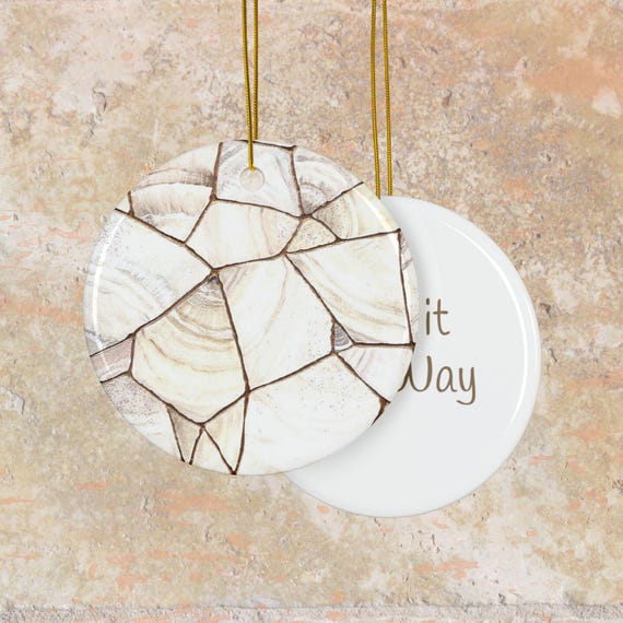 Kintsugi Ceramic Ornament | White Gold Marble, Personalized Gift Valentine, Wedding Favor, Galentine Gift
