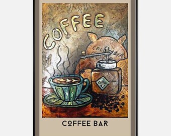 Coffee Bar Large Poster, Wall Art, Coffee Station, Cafe Poster, Coffee Lovers Print,  Kitchen Poster, Restaurant Poster