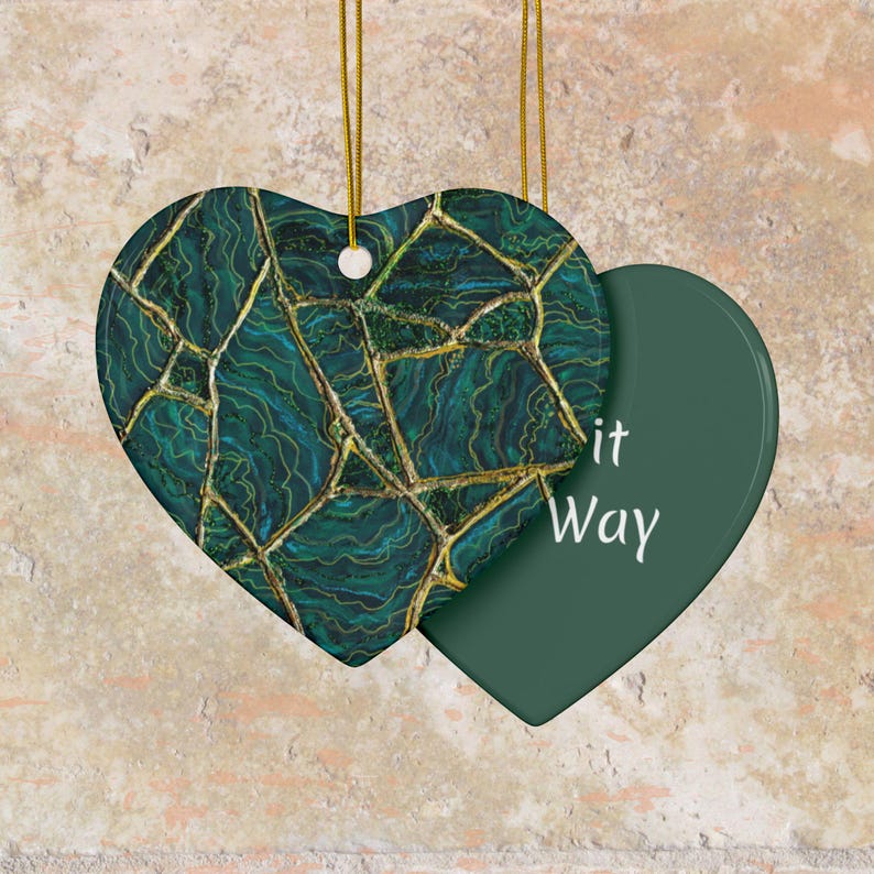 PERSONALIZE *Emerald Malachite Marble Ceramic Ornament | Kintsugi Style Double-Sided, Gift Ornament bild 9