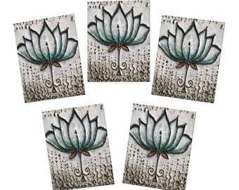 Blue Lotus Namaste Greeting Cards 5 Pack Blank Gift Cards, Yoga Retreat, Yogi Gift Card, Boho Greeting Cards, Lotus Flower Card