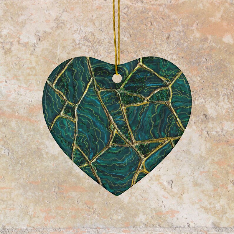 PERSONALIZE *Emerald Malachite Marble Ceramic Ornament | Kintsugi Style Double-Sided, Gift Ornament bild 8