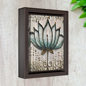 Blue Lotus Print, Yoga Art, Boho Decor, Cute Meditation Art, Small Framed Canvas, Lotus Flower Painting Print, Wall Art, Yoga Altar Art Gift