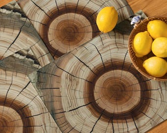 Woodland Wonder Nature Placemat Set, Tree Trunk Rings, Plant Lover Decor