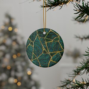 PERSONALIZE *Emerald Malachite Marble Ceramic Ornament | Kintsugi Style Double-Sided, Gift Ornament bild 3