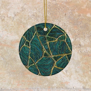 PERSONALIZE *Emerald Malachite Marble Ceramic Ornament | Kintsugi Style Double-Sided, Gift Ornament bild 4