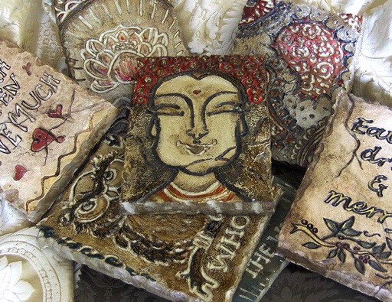 BUDDHA Head Wall Art Tile Artifact Plaque Yoga Wall Decor